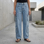 Cargohose für Damen im Straight Fit aus Denim im Y2K-Stil Hellblau 1