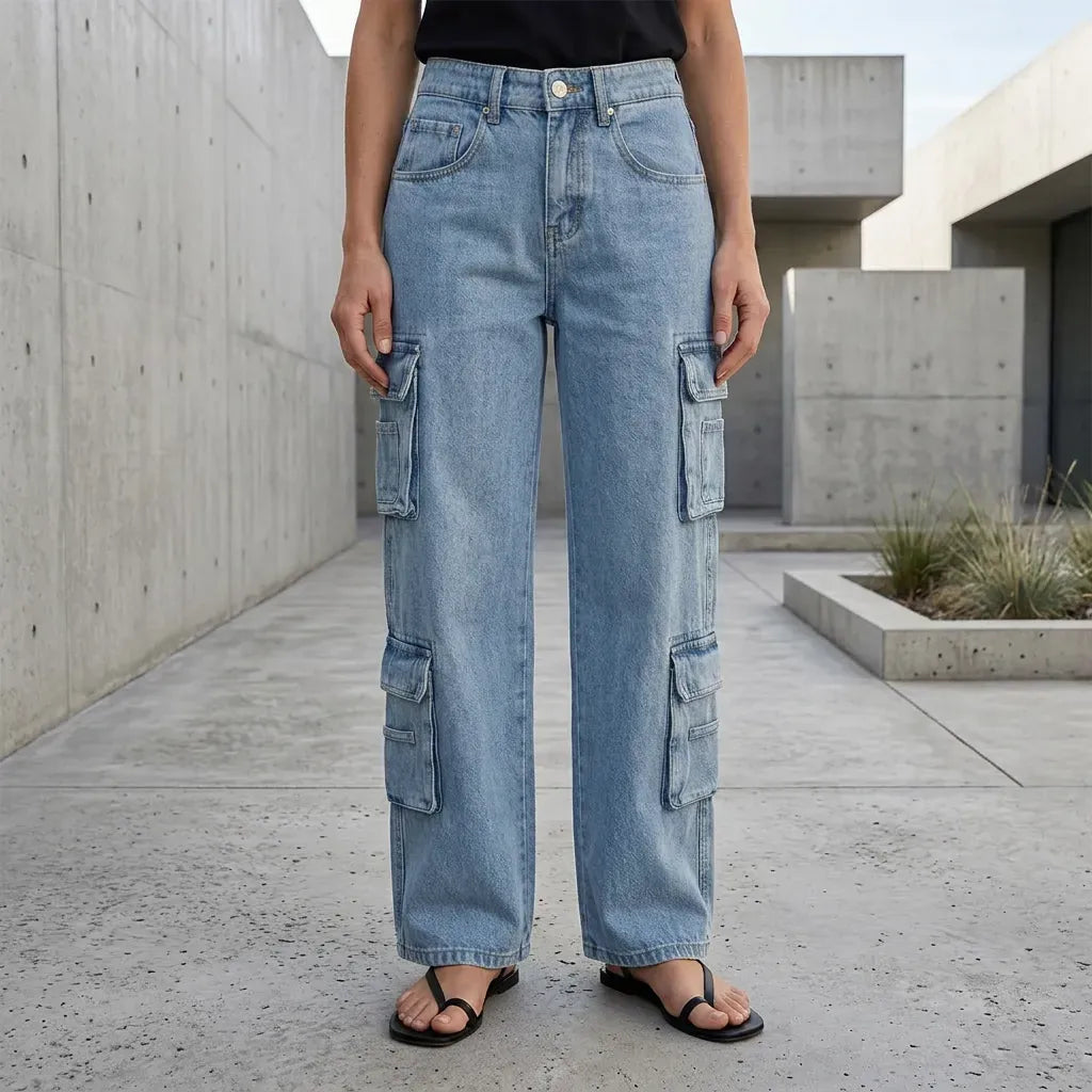 Cargohose für Damen im Straight Fit aus Denim im Y2K-Stil Hellblau 1