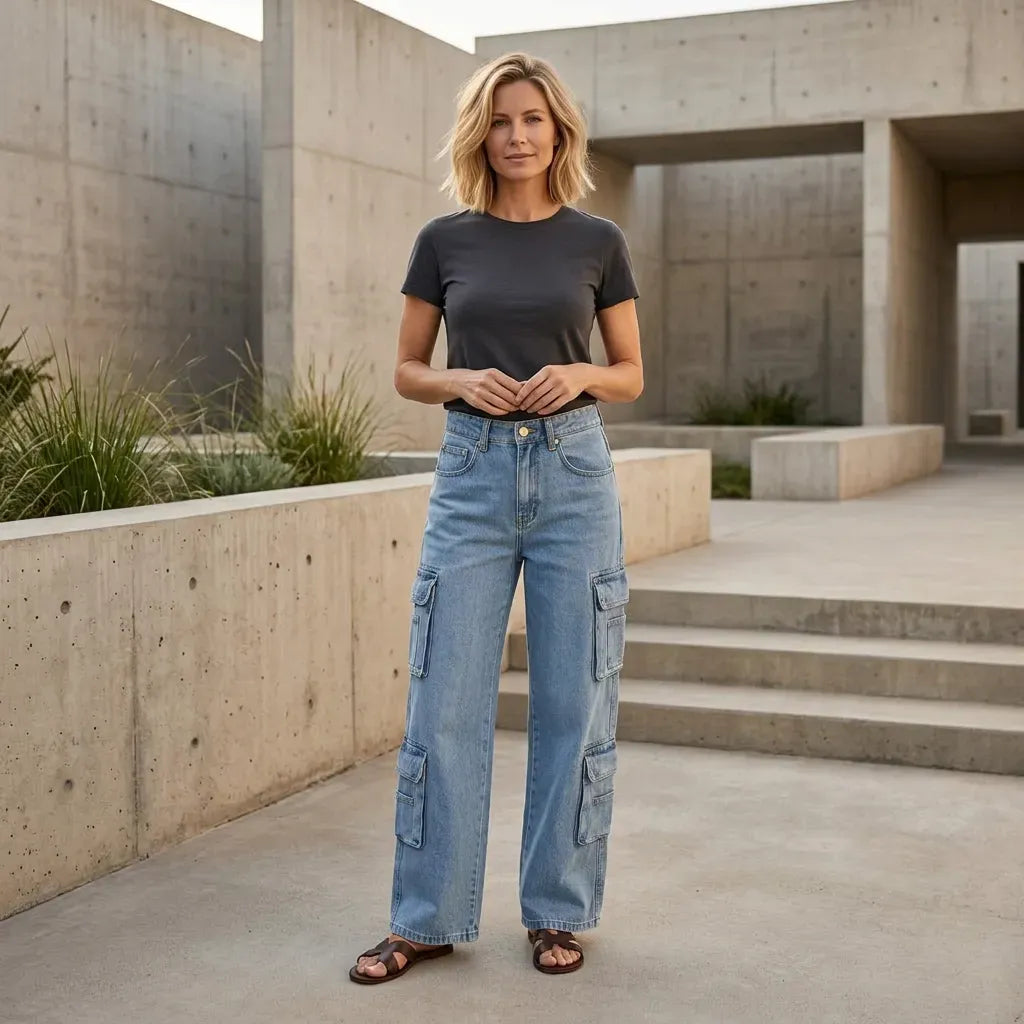 Cargohose für Damen im Straight Fit aus Denim im Y2K-Stil Hellblau 2