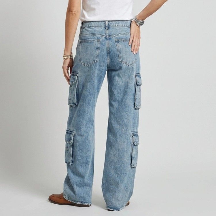 Cargohose für Damen im Straight Fit aus Denim im Y2K-Stil Hellblau 3