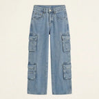 Cargohose für Damen im Straight Fit aus Denim im Y2K-Stil Hellblau 5