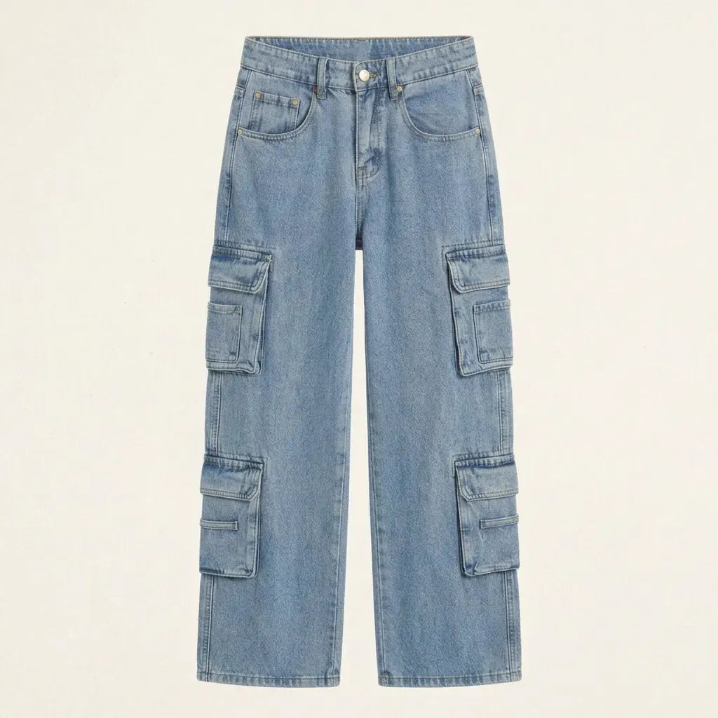 Cargohose für Damen im Straight Fit aus Denim im Y2K-Stil Hellblau 5