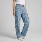 Cargohose für Damen im Straight Fit aus Denim im Y2K-Stil Hellblau 6