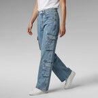 Cargohose für Damen im Straight Fit aus Denim im Y2K-Stil Hellblau 7