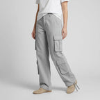 Cargohose für Damen mit hohem Bund aus Baumwolle mit Seitentaschen Grau 3
