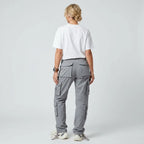 Cargohose für Damen mit hohem Bund aus Baumwolle mit Seitentaschen Grau 5