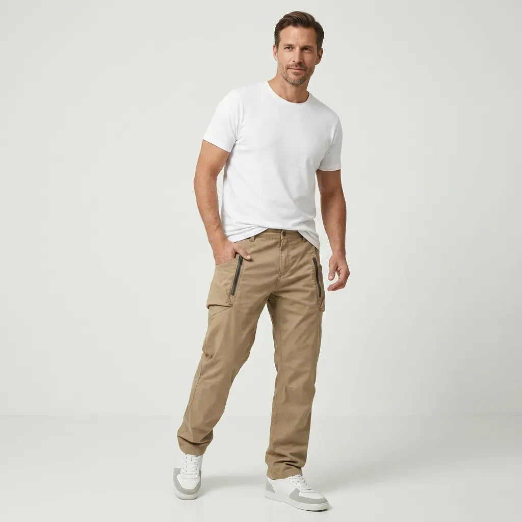 Cargohose für Herren im Regular Fit mit Taschen aus Baumwoll-Twill Khaki 1