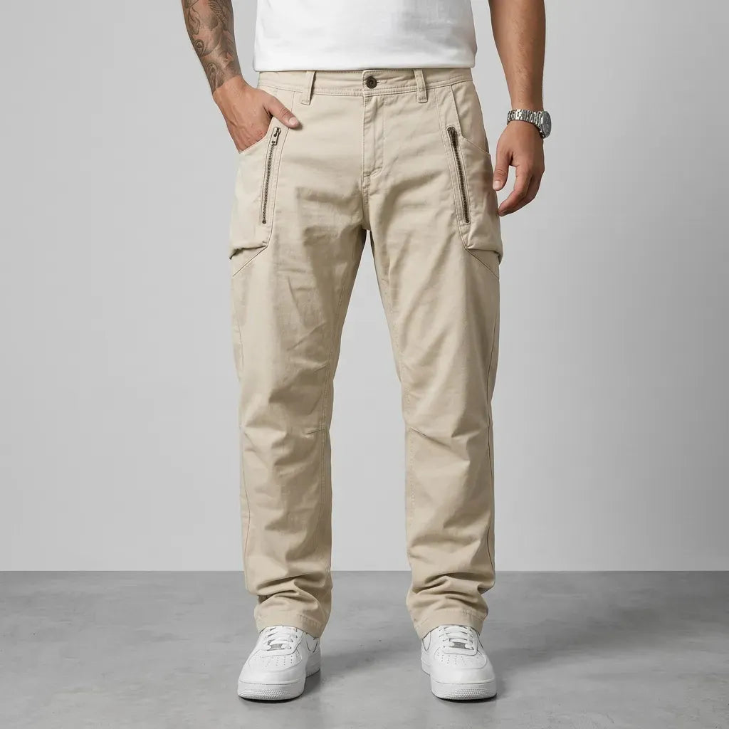 Cargohose für Herren im Regular Fit mit Taschen aus Baumwoll-Twill Beige 3