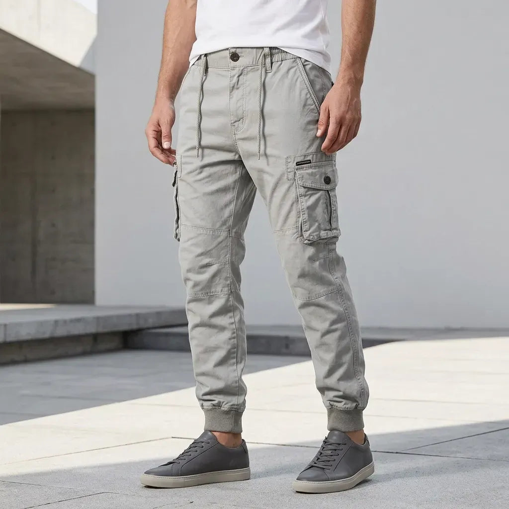 Cargohose für Herren im Slim Fit aus Baumwolle mit Kordelzug Grau 1