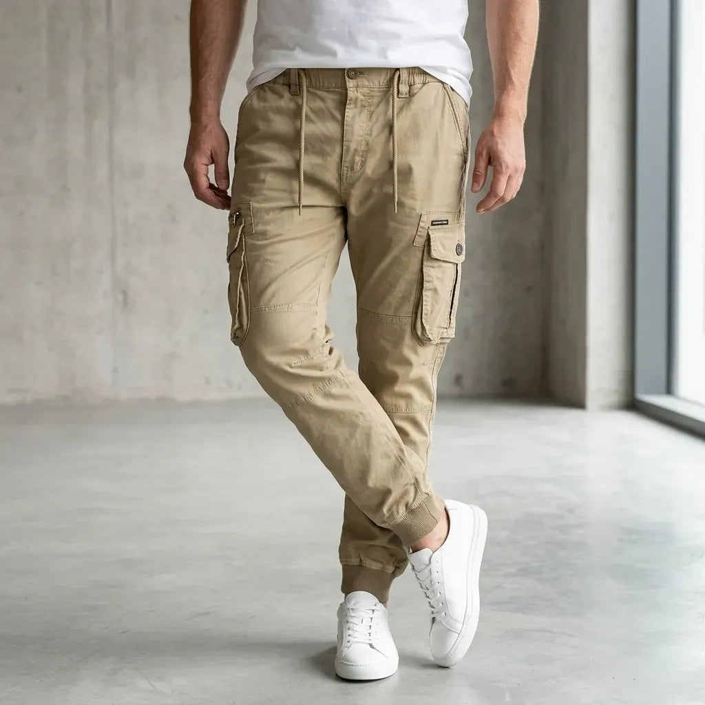 Cargohose für Herren im Slim Fit aus Baumwolle mit Kordelzug Khaki 2