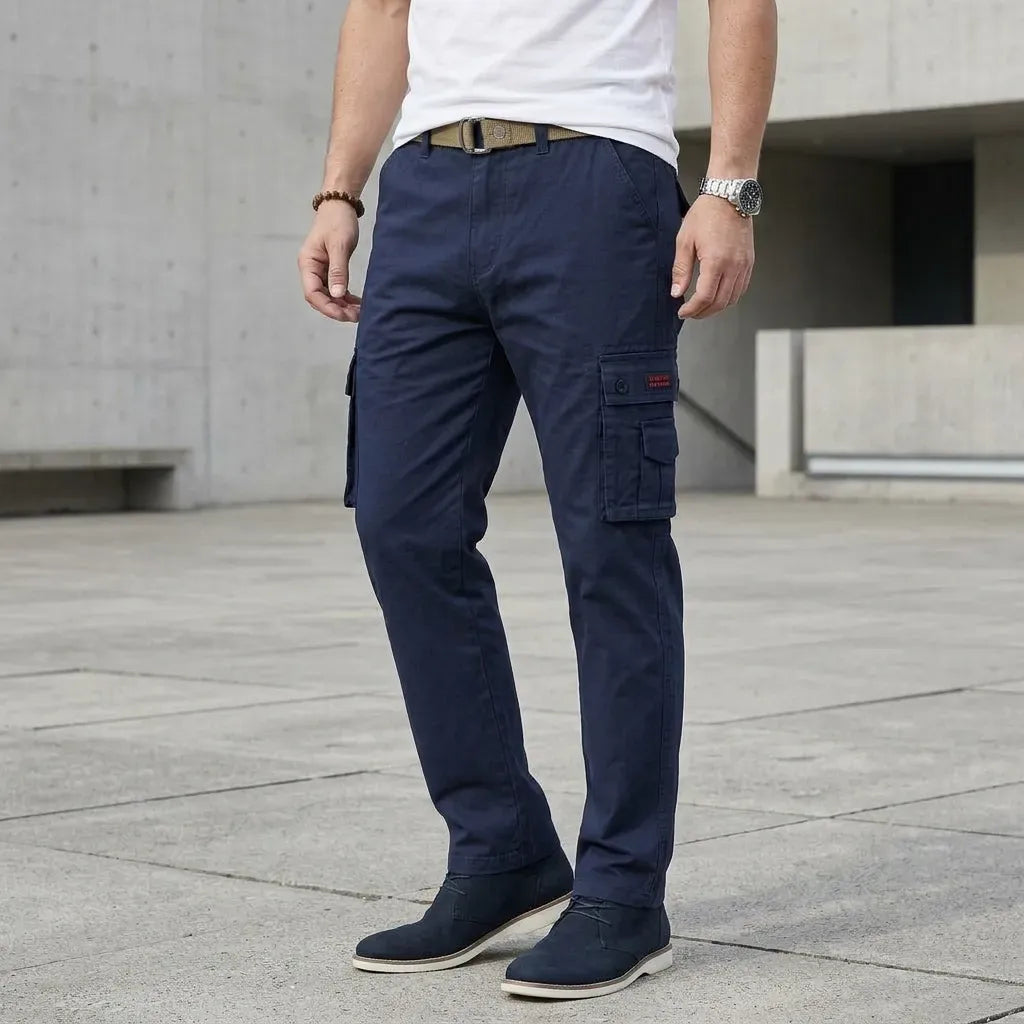 Cargohose für Herren im Straight Fit aus Twill mit Seitentaschen Blau 1