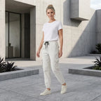 Cargohose für Herren mit elastischem Bund aus Baumwolle mit seitlichen Taschen Weiß 1