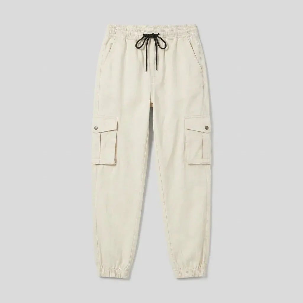 Cargohose für Herren mit elastischem Bund aus Baumwolle mit seitlichen Taschen Beige 2