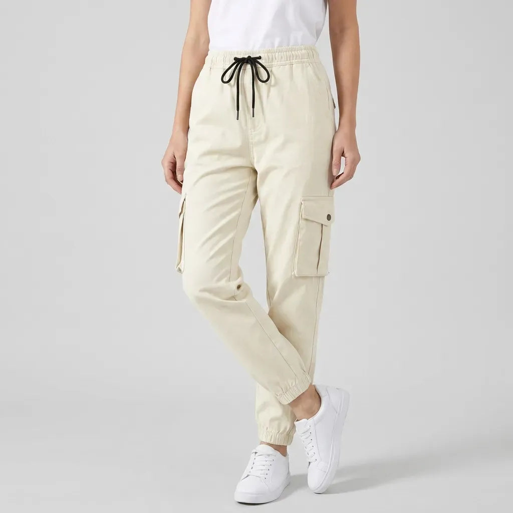 Cargohose für Herren mit elastischem Bund aus Baumwolle mit seitlichen Taschen Beige 5