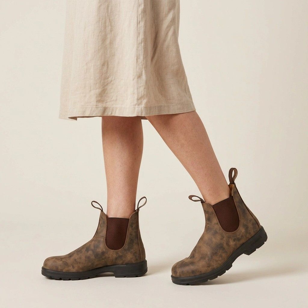 Chelsea Stiefeletten für Damen aus Glattleder mit flacher Sohle Braun 3