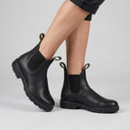 Chelsea Stiefeletten für Damen aus Glattleder mit flacher Sohle Schwarz 5