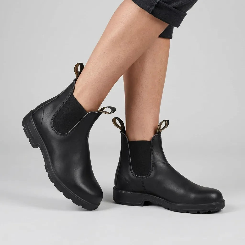 Chelsea Stiefeletten für Damen aus Glattleder mit flacher Sohle Schwarz 5