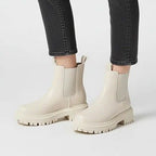 Chelsea Stiefeletten für Damen aus Leder mit Blockabsatz im Winter Beige 1