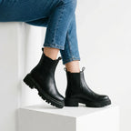 Chelsea Stiefeletten für Damen aus Leder mit Blockabsatz im Winter Schwarz 2