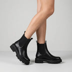 Chelsea Stiefeletten für Damen aus Leder mit Blockabsatz im Winter Schwarz 3