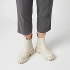Chelsea Stiefeletten für Damen aus Leder mit Blockabsatz im Winter Beige 5