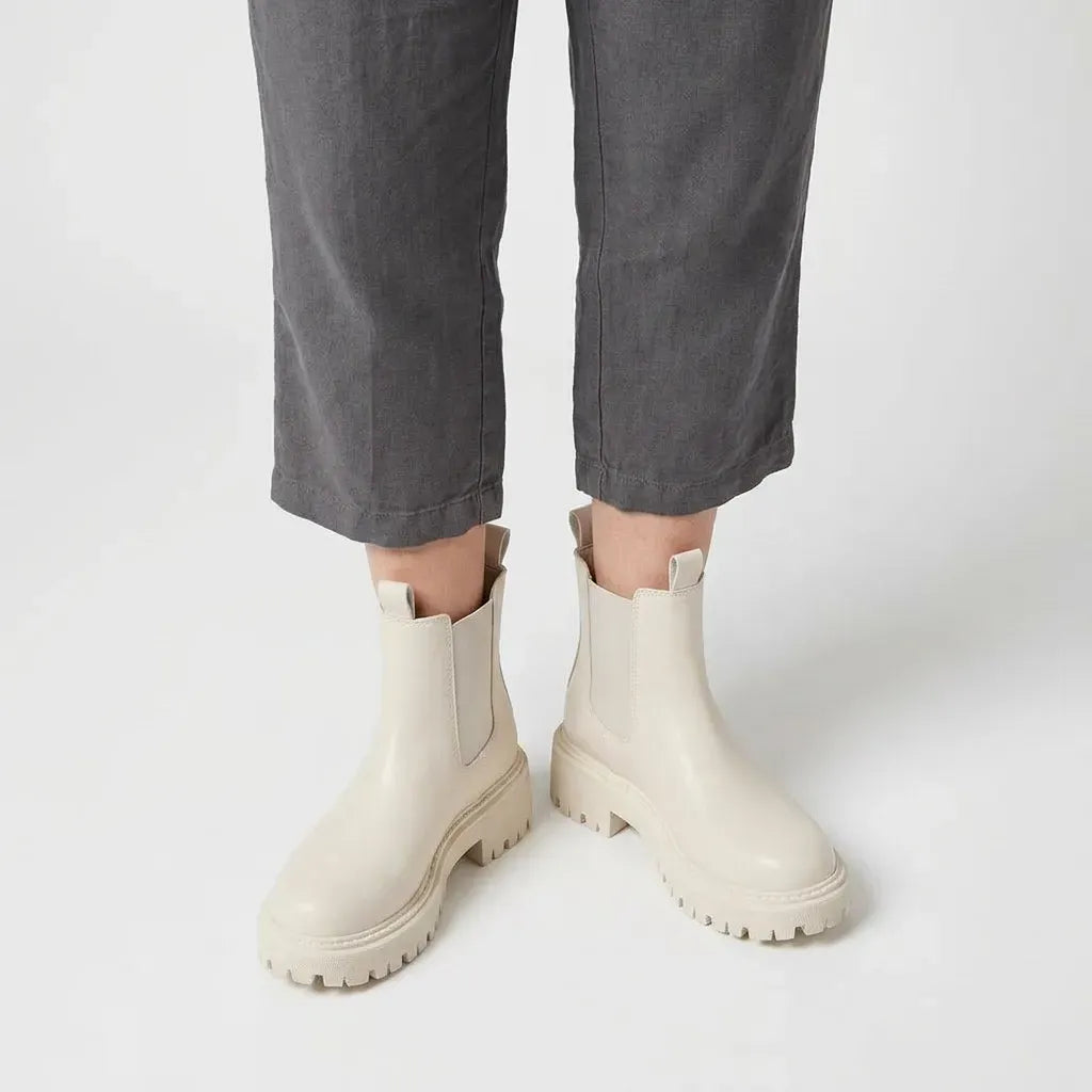Chelsea Stiefeletten für Damen aus Leder mit Blockabsatz im Winter Beige 5