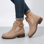 Chelsea Stiefeletten für Damen aus Veloursleder mit Blockabsatz mit Schnalle Altrosa 2