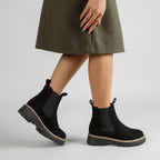 Chelsea Stiefeletten für Damen aus Veloursleder mit flacher Sohle Schwarz 2