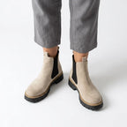 Chelsea Stiefeletten für Damen aus Veloursleder mit flacher Sohle Beige 3