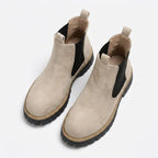 Chelsea Stiefeletten für Damen aus Veloursleder mit flacher Sohle Beige 4