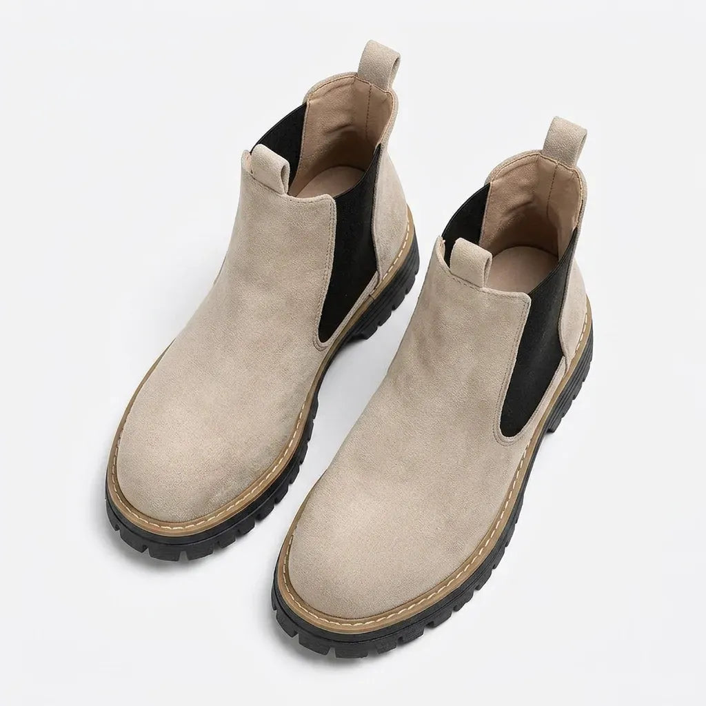 Chelsea Stiefeletten für Damen aus Veloursleder mit flacher Sohle Beige 4