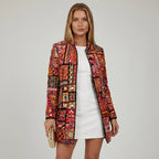 Bunte leichte lange Blazer Jacket für Damen ohne Kragen