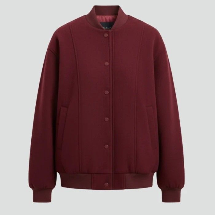 Collegejacke für Damen mit Druckknopfleiste aus Wollmischung im Freizeitlook Bordeaux 2