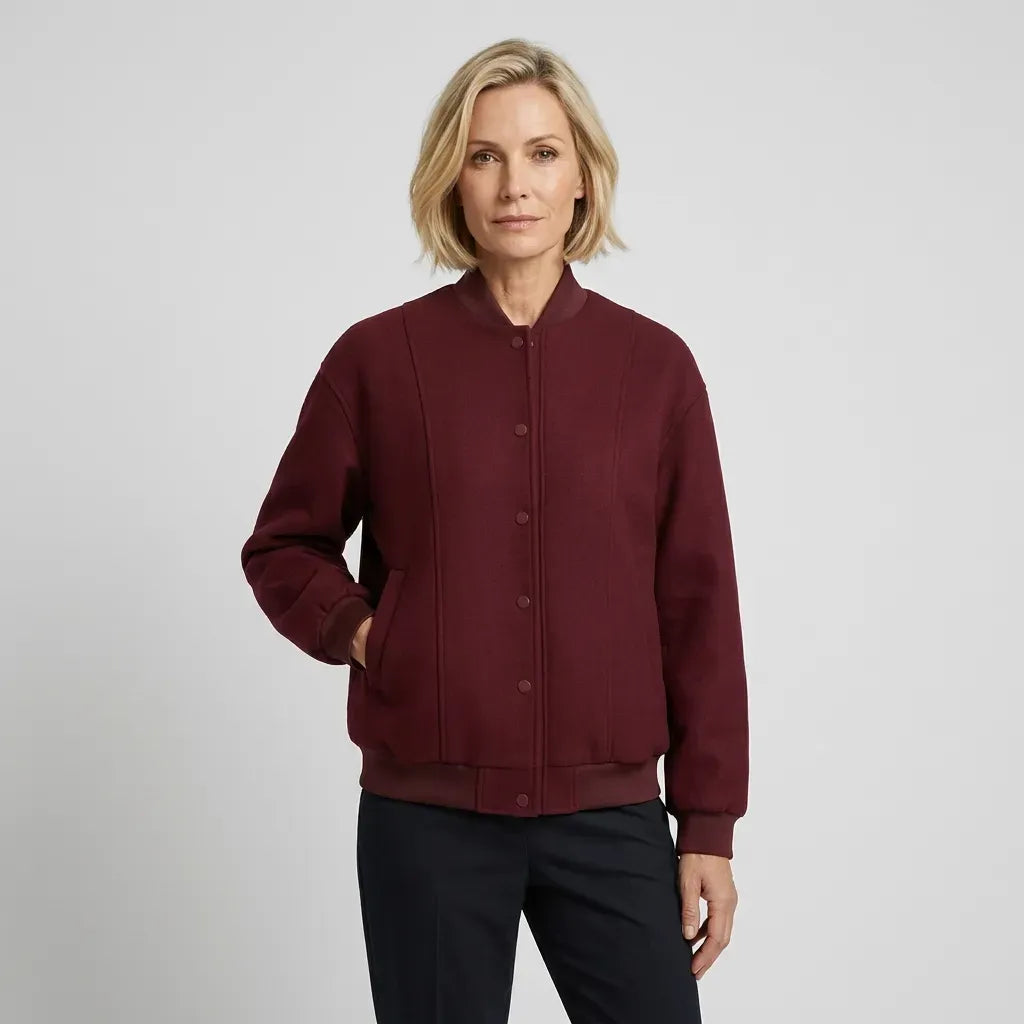 Collegejacke für Damen mit Druckknopfleiste aus Wollmischung im Freizeitlook Bordeaux 4