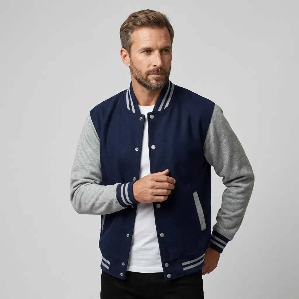 Collegejacke für Herren aus Baumwolle mit Druckknöpfen im Regular Fit Dunkelblau 2