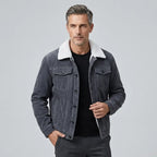 Cordjacke für Herren im Herbst als Übergangsjacke mit Teddyfutter Grau 11
