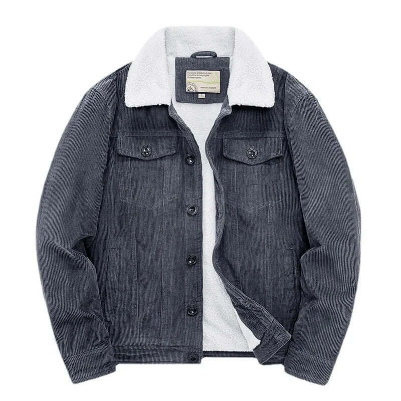 Cordjacke für Herren im Herbst als Übergangsjacke mit Teddyfutter Grau 6