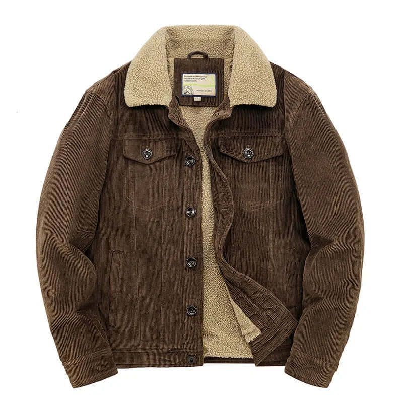 Cordjacke für Herren im Herbst als Übergangsjacke mit Teddyfutter Khaki 7