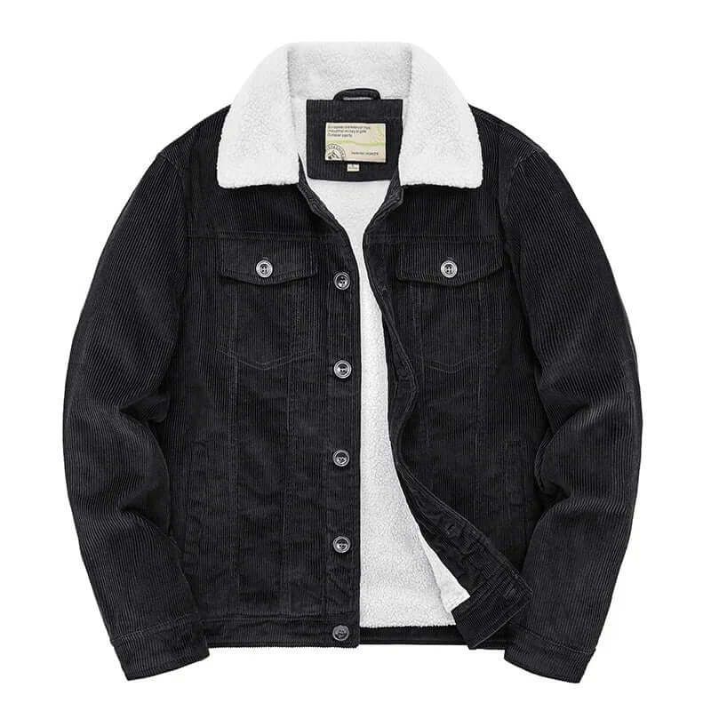 Cordjacke für Herren im Herbst als Übergangsjacke mit Teddyfutter Schwarz 8