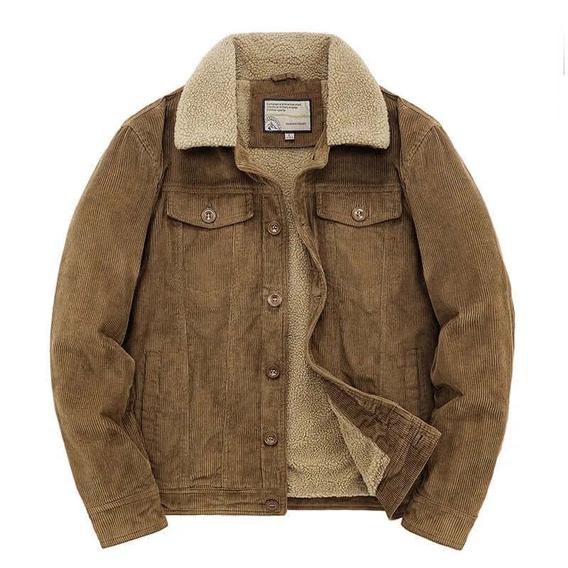 Cordjacke für Herren im Herbst als Übergangsjacke mit Teddyfutter Braun 9