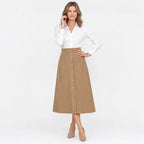 Cordrock für Damen im High-Waist-Schnitt aus Feincord mit Knopfleiste Beige 10