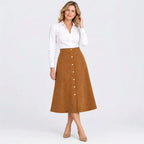 Cordrock für Damen im High-Waist-Schnitt aus Feincord mit Knopfleiste Khaki 13
