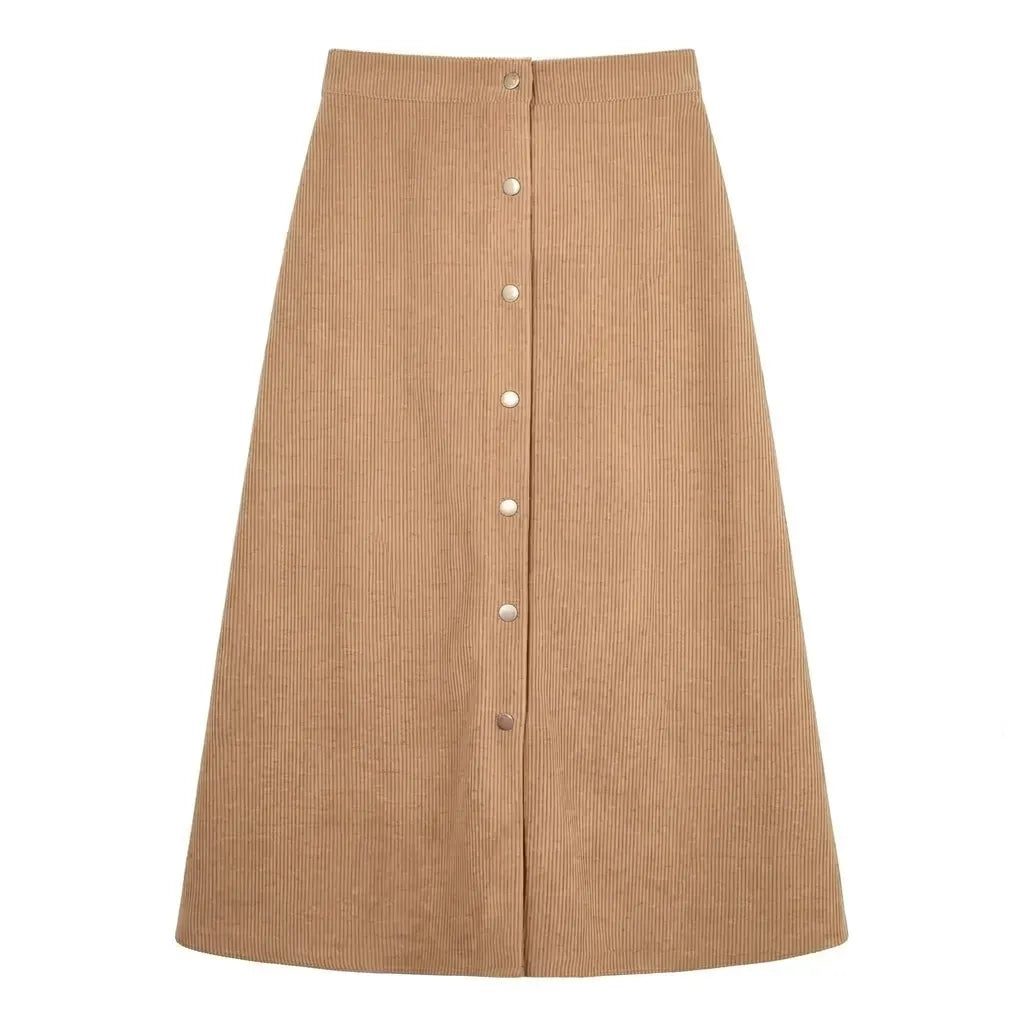 Cordrock für Damen im High-Waist-Schnitt aus Feincord mit Knopfleiste Beige 4