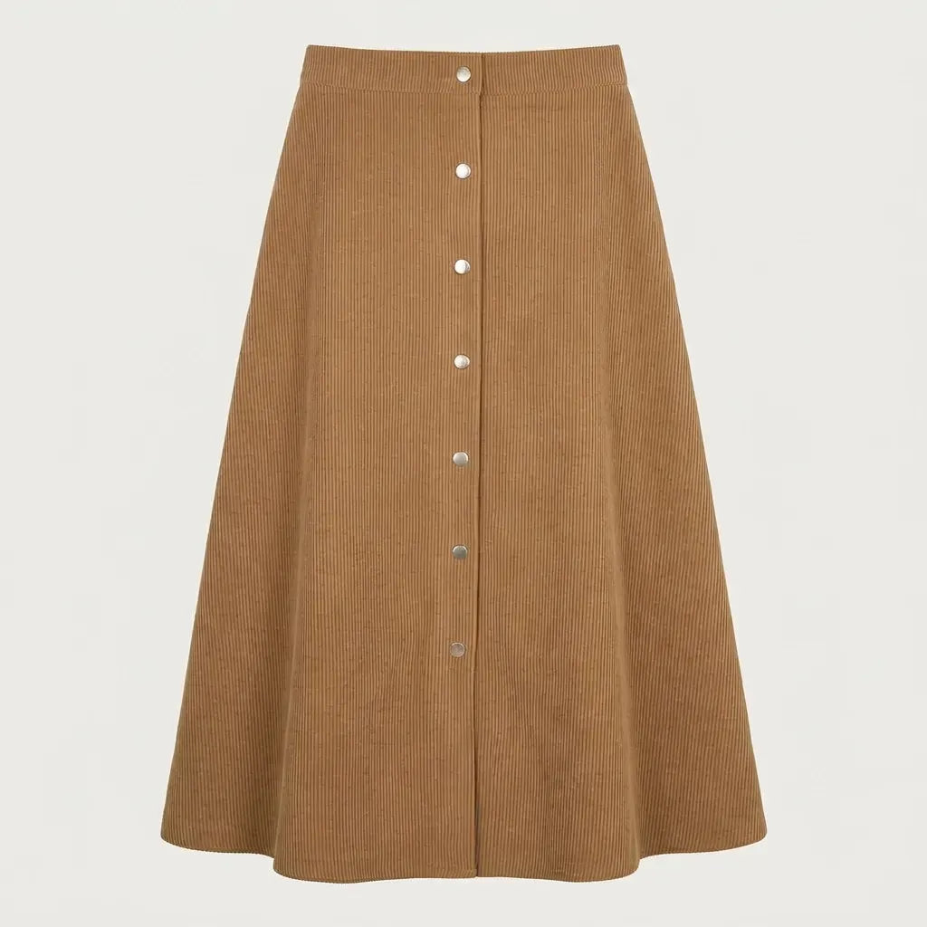 Cordrock für Damen im High-Waist-Schnitt aus Feincord mit Knopfleiste Hellbraun 6