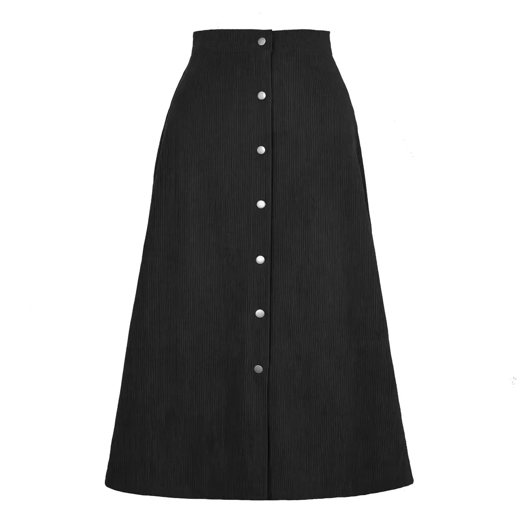 Cordrock für Damen im High-Waist-Schnitt aus Feincord mit Knopfleiste Schwarz 7