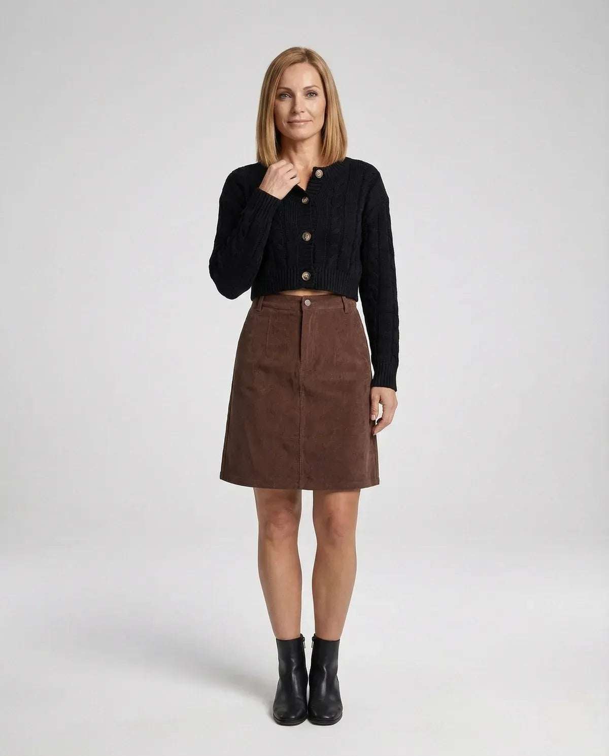 Cordrock für Damen in A-Linie aus Cord mit Knöpfen im Herbst-Look Braun 1