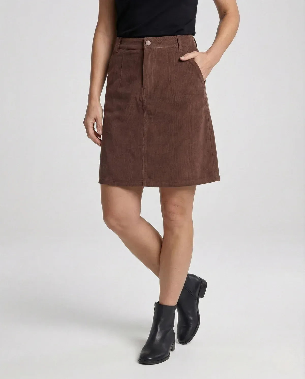 Cordrock für Damen in A-Linie aus Cord mit Knöpfen im Herbst-Look Braun 2