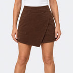 Cordrock für Damen mit hohem Bund aus Feincord mit Taschen Braun 2