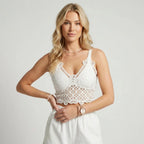 Boho Spitzen Top für Damen mit Trägern Weiß 3