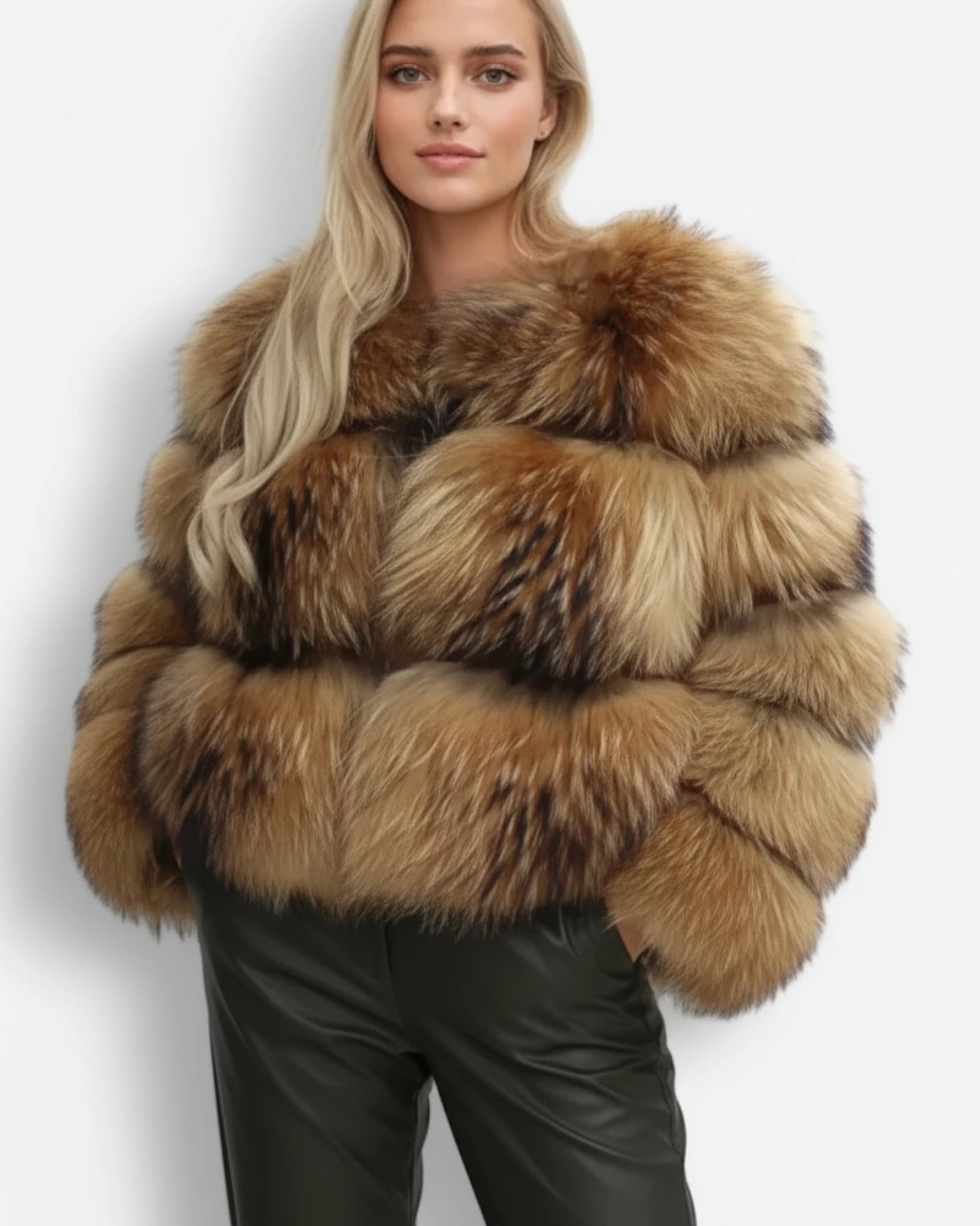 Flauschige Kurzjacke in Braun für Damen